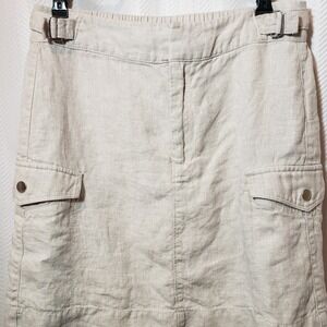 Athleta Voyager Women's Size 6 Short Length Linen Skirt Beige, Cargo Pockets